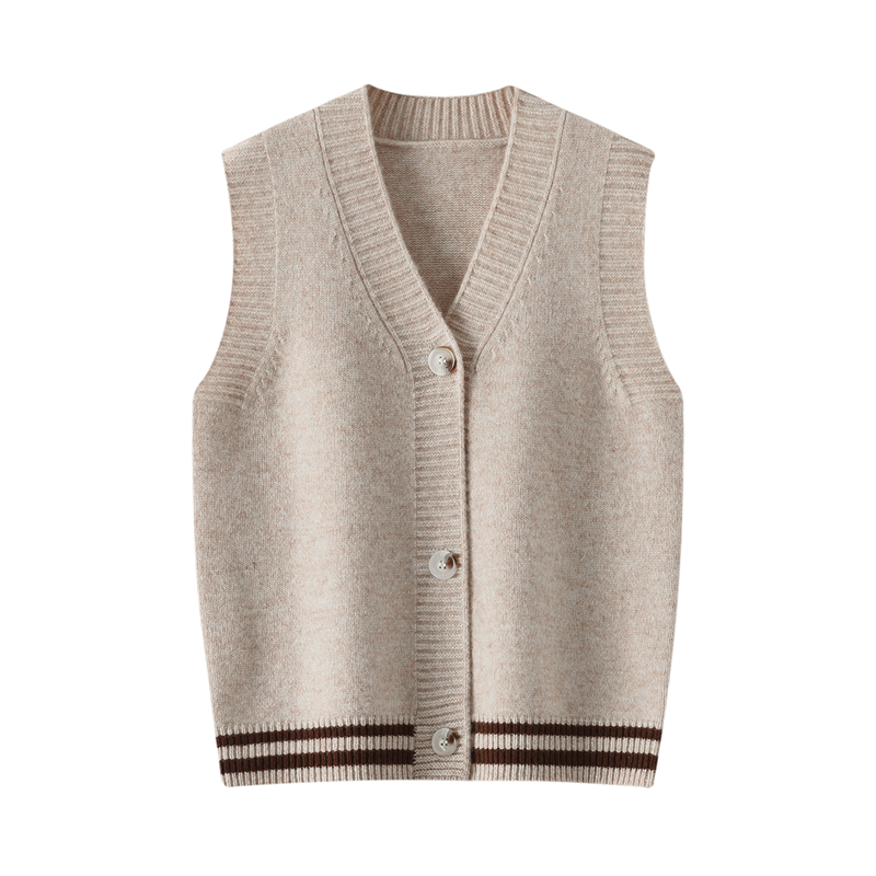 2025秋冬季儿童V领羊毛马甲开衫背心男童毛衣女童开襟扣坎肩拼色