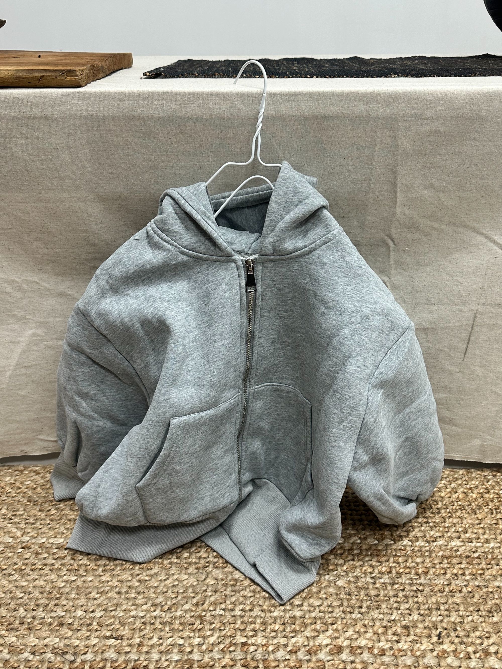 259#浅灰一体绒卫衣开衫外套女童男童休闲加绒拉链连帽韩版卫衣