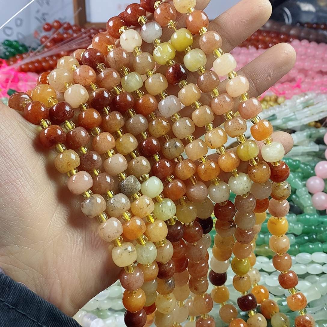 玛瑙/玉髓珠宝半成品合金一条天然8×10金丝玉老型珠