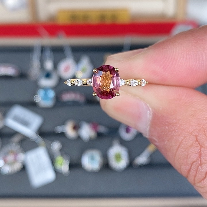 红色碧玺戒指银S925镶嵌