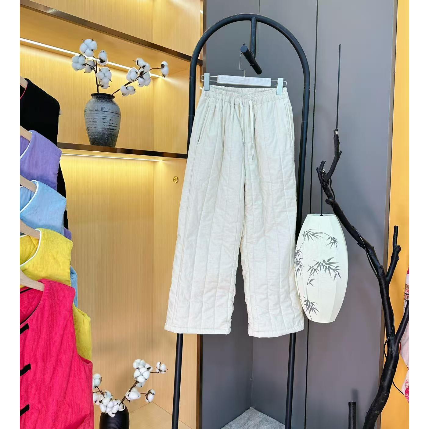 冬季棉花直筒裤妈妈防寒裤子纯色冬季保暖神器抽绳棉裤百分百棉花
