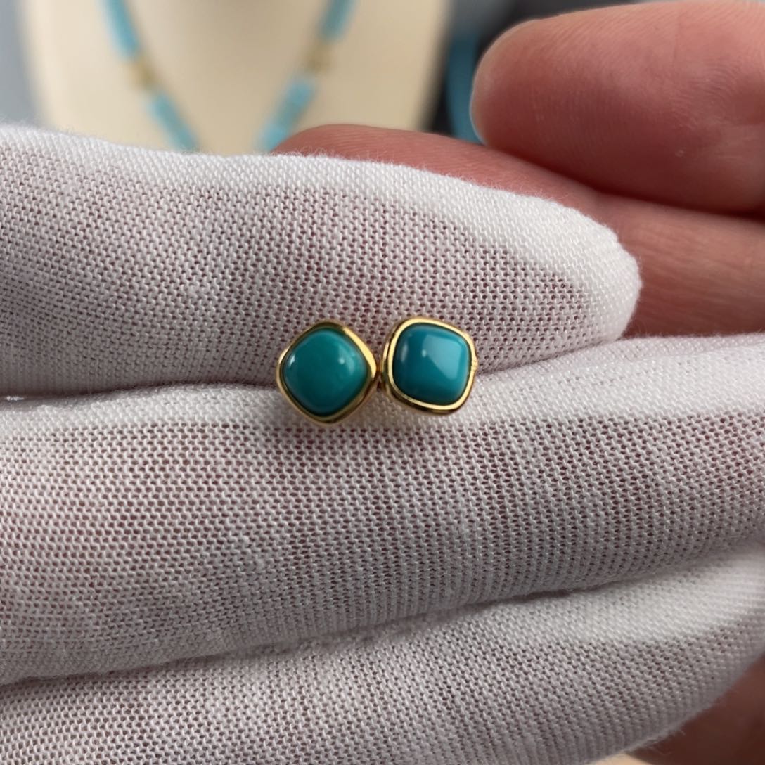 绿松石手链银S925镶嵌耳钉