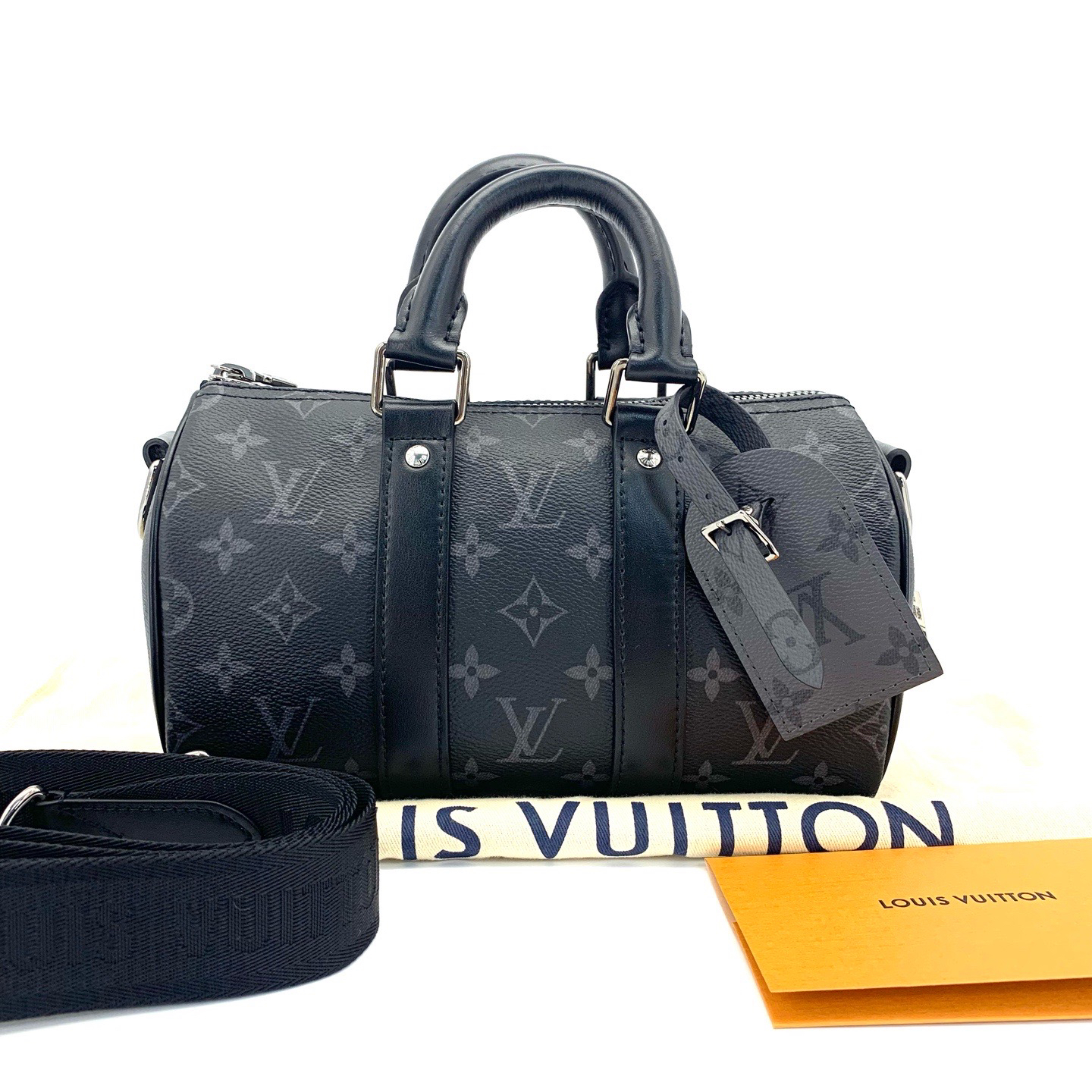 99新 LouisVuitton/路易威登 经典黑老花keepall25斜挎包 尺25/15
