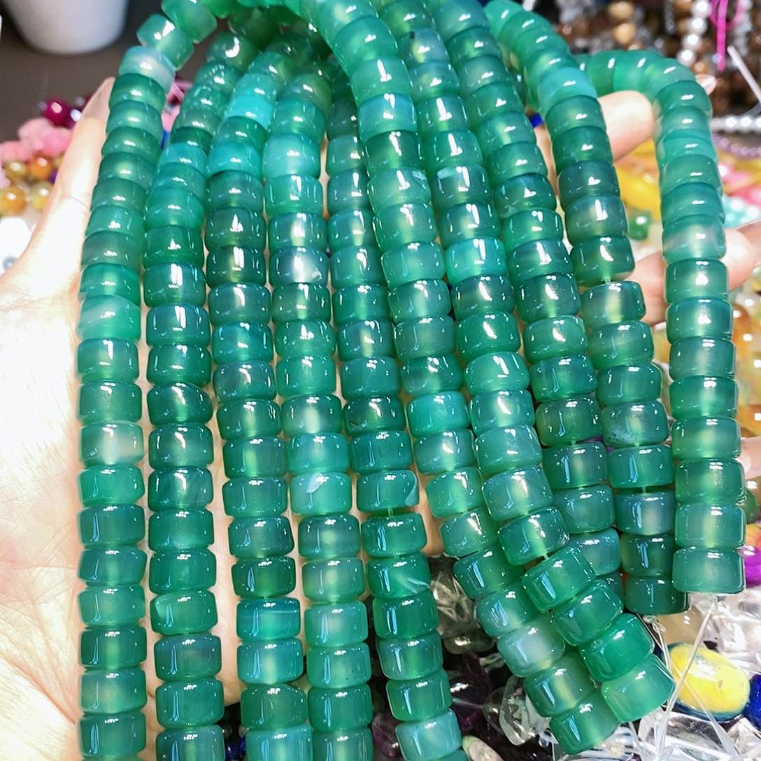 玛瑙/玉髓散珠天然绿玛瑙直切剁珠12mm一条