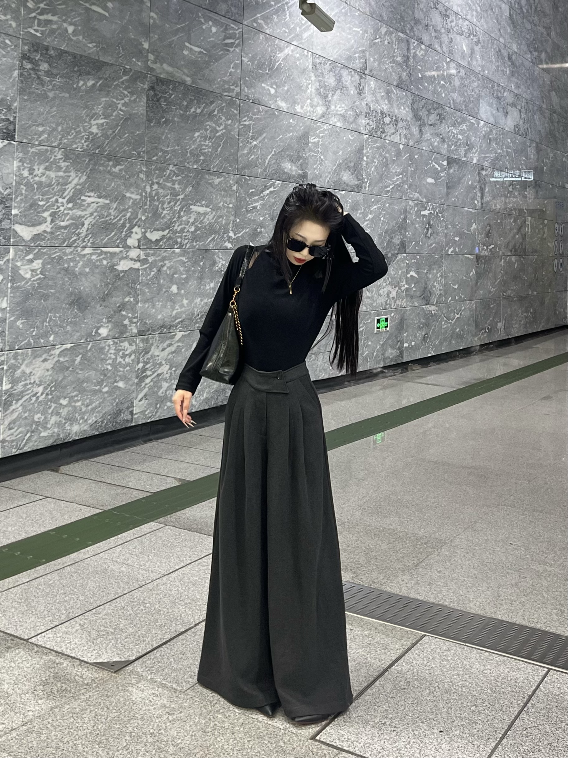 【大丫新款】新款休闲老钱风毛呢高腰阔腿拖地裤加厚秋冬款2025