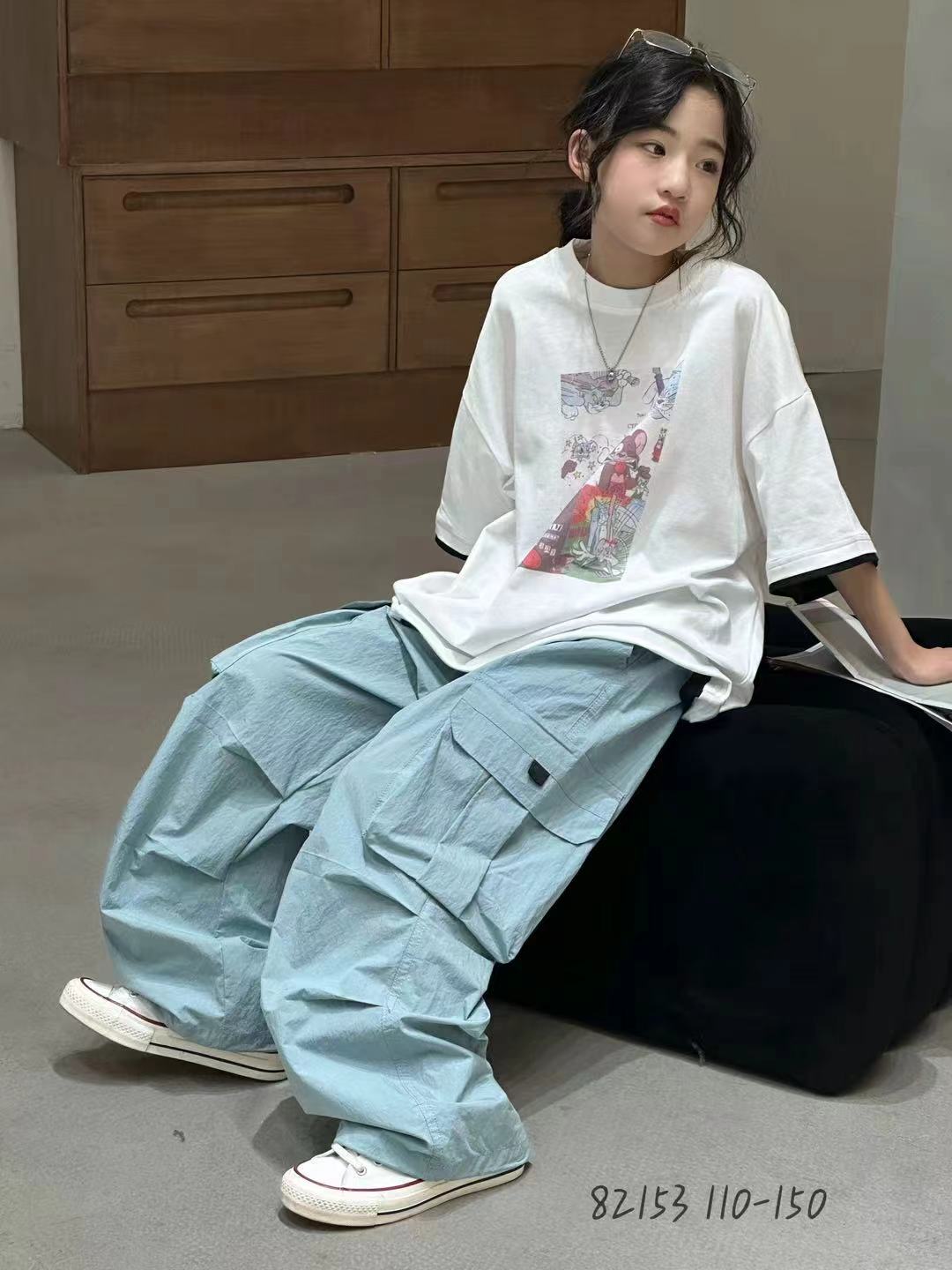 夏季超薄女孩工装裤2025新款时尚百搭休闲裤中大童轻薄透气运动裤