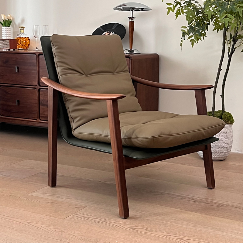 北美黑胡桃实木躺椅真皮休闲椅65*66*98