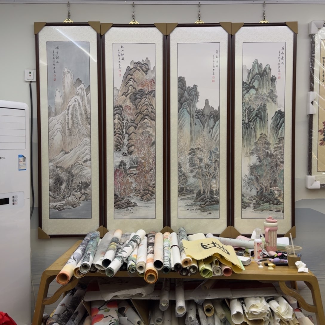 国画山水四条屏画框一套