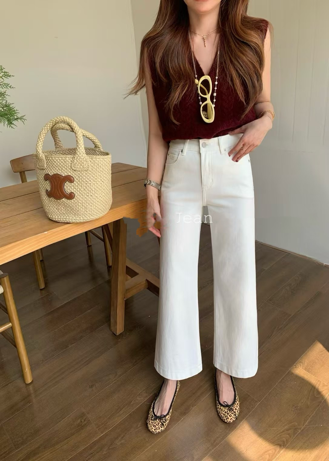 高腰显瘦百搭舒适八分直筒牛仔裤白色小个子奶奶裤