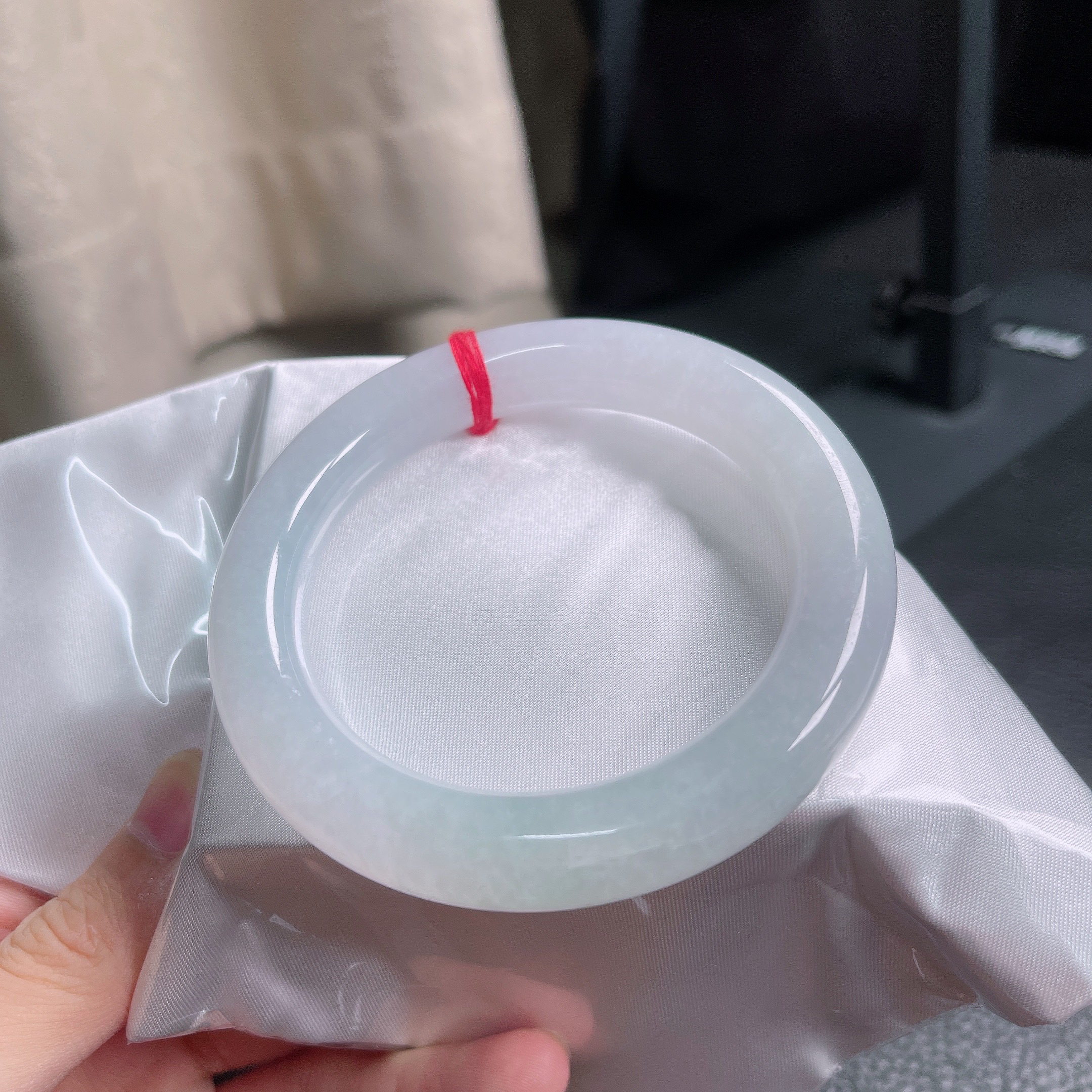 60圈口冰种冰胶胖圆条手镯3007尺寸60.2*12.5*12mm有纹