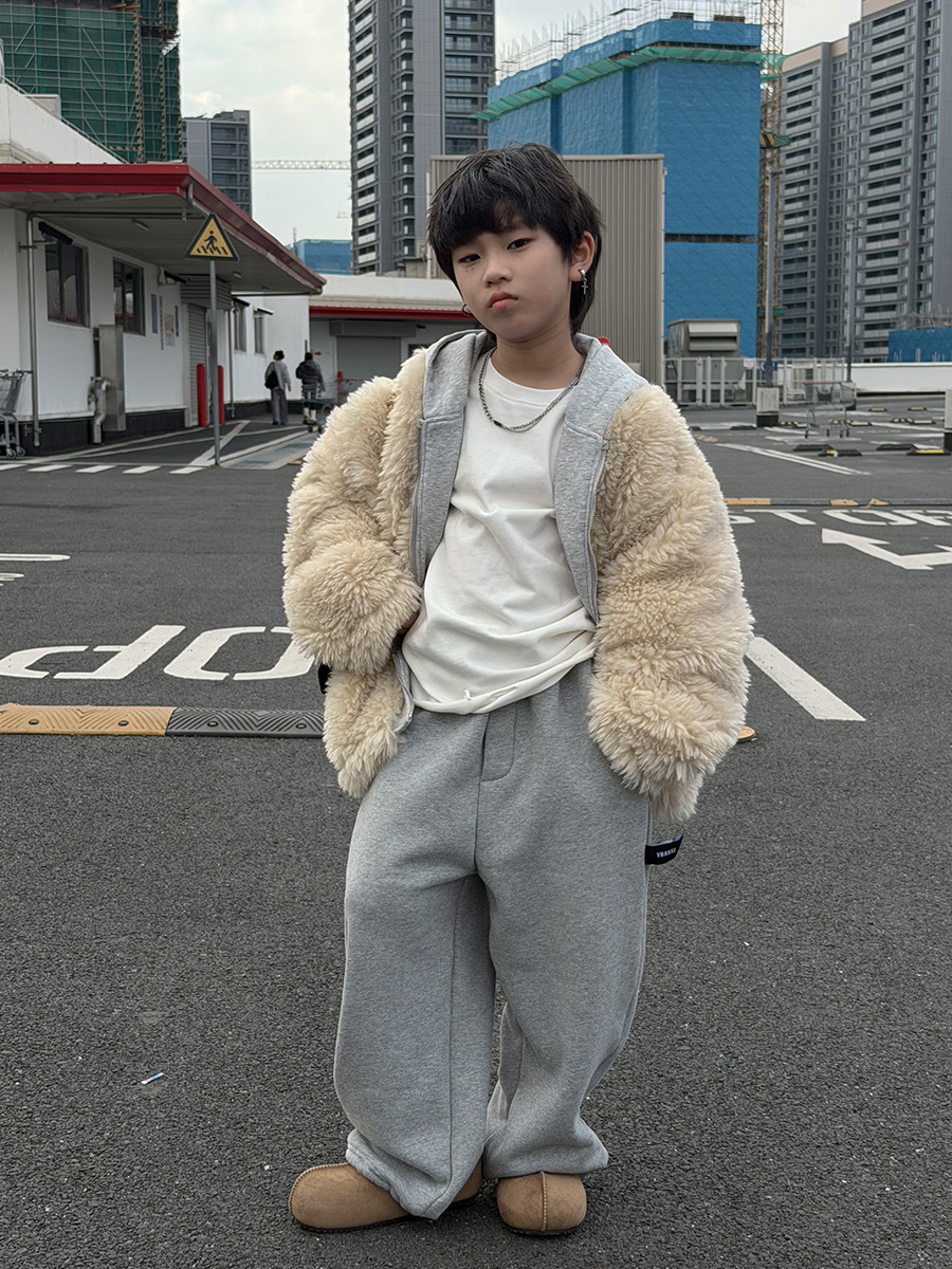 YH-25847 儿童毛毛衣冬季新款童装男女童韩版假两件仿皮草外套