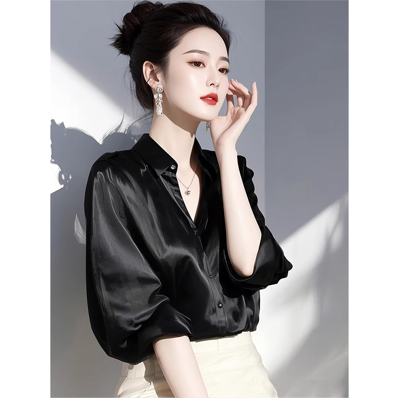 2025年新款春季时尚气质独特别致上衣气质轻奢时尚高级感黑色衬衫