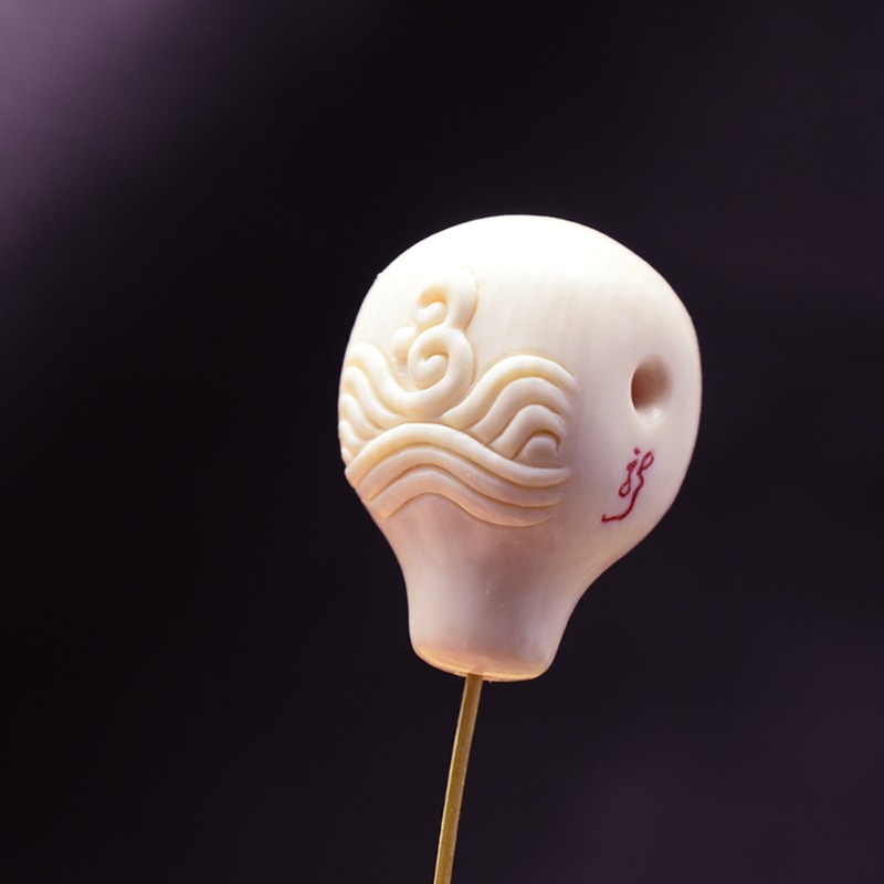 原创风生水起三通佛头丨猛犸象牙精雕手工佛珠配饰文玩手串