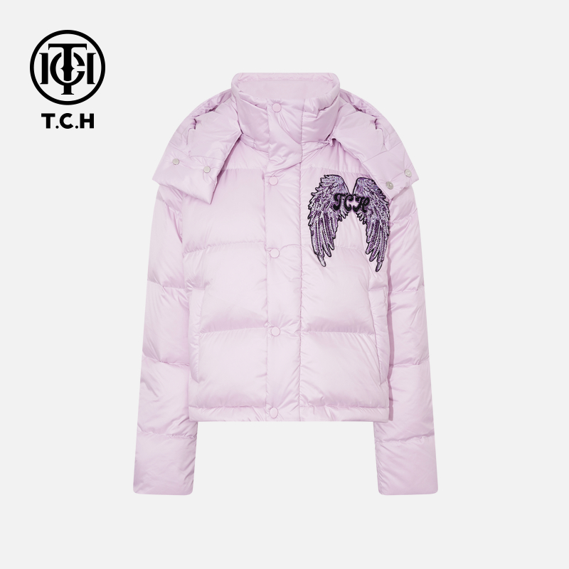 TCH【高含量绒子】90%绒子时尚烫钻紫色羽绒服外套女T75C19E9016