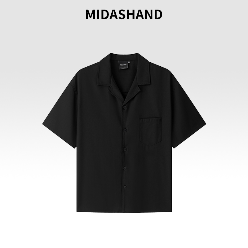 MIDASHAND25ss 高级简约休闲百搭纯色抗皱短袖衬衫口袋宽松上衣男
