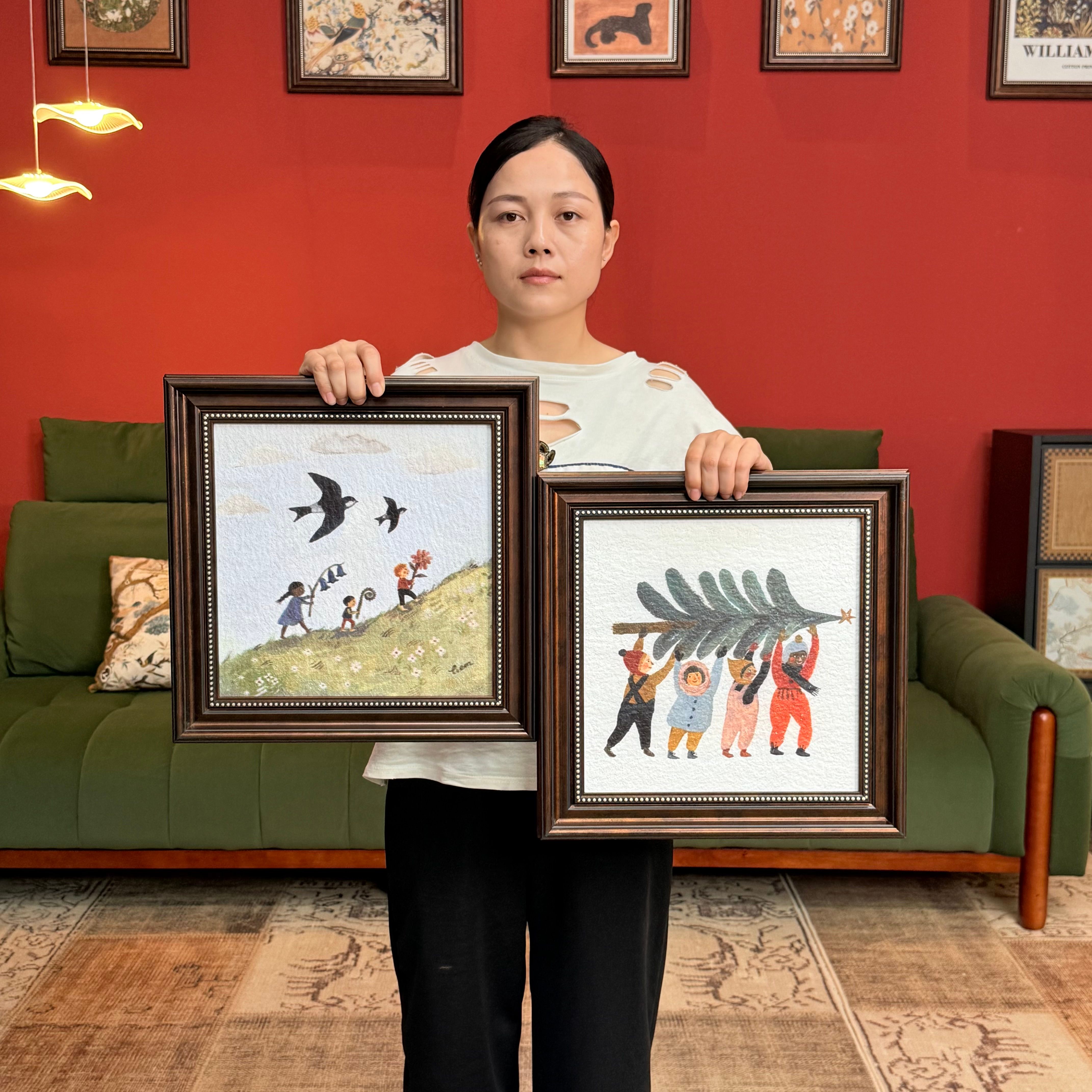 美式儿童房装饰画男女孩北欧卡通卧室挂画S022房间二联装饰画44