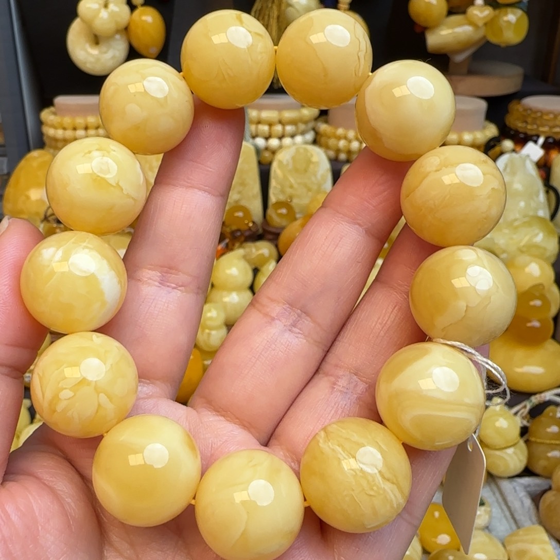 手链琥珀未镶嵌天然俄料浓蜡妖花蜜蜡圆珠手串