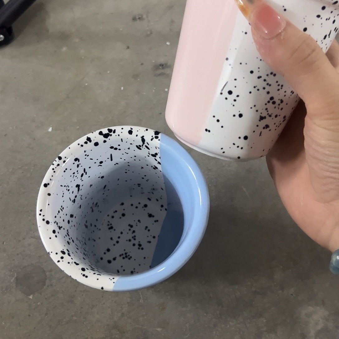 搪瓷微瑕蓝泼墨加粉色泼墨杯一组