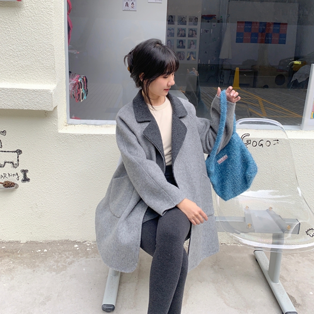 小个子专属中长款撞色翻领双面尼大衣