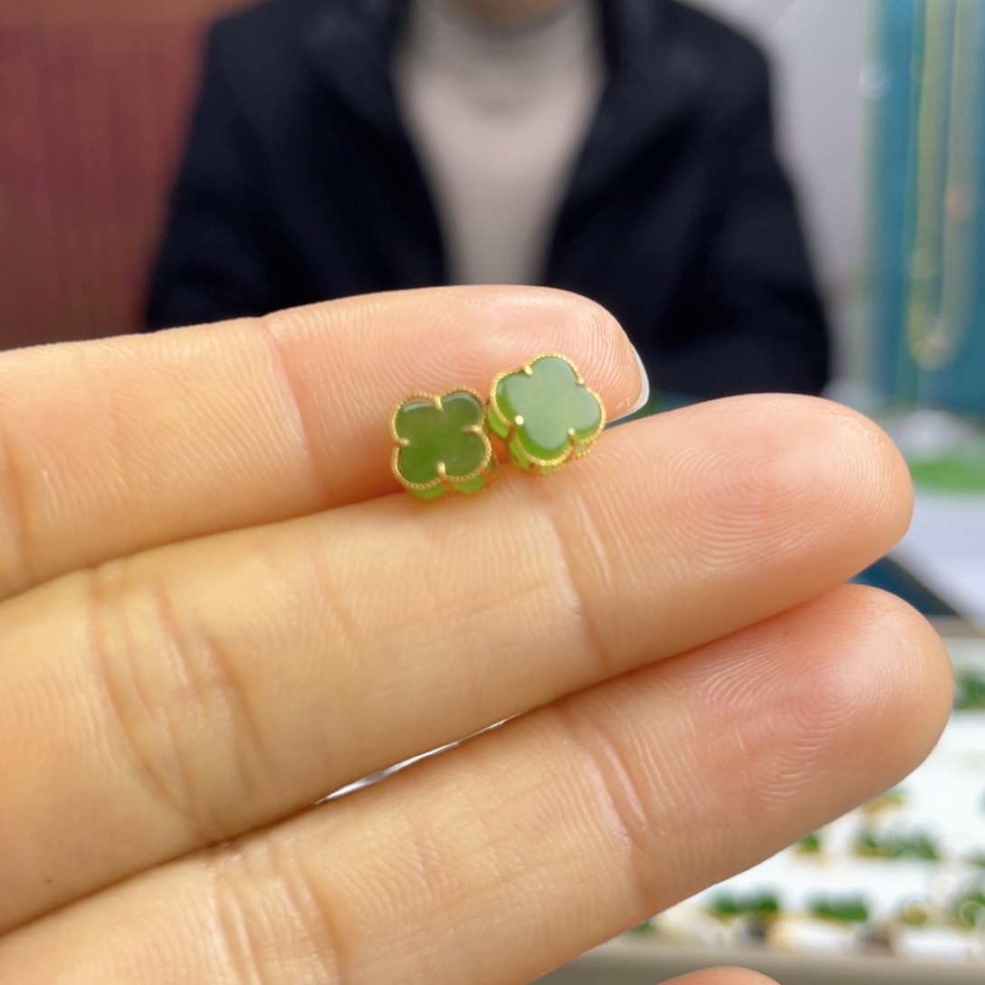 和田玉耳饰18K金镶嵌@***开