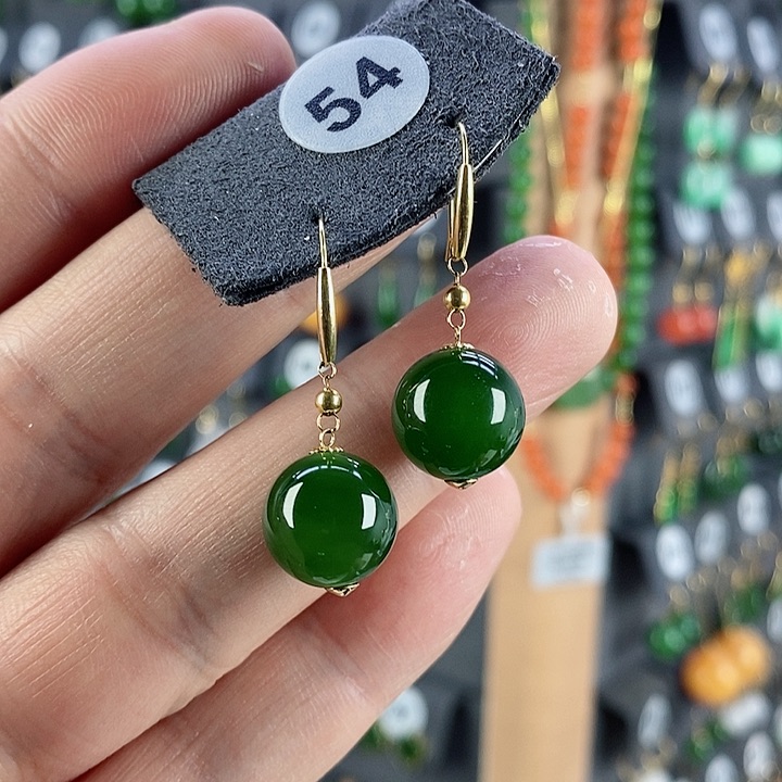 和田玉耳饰18K金镶嵌