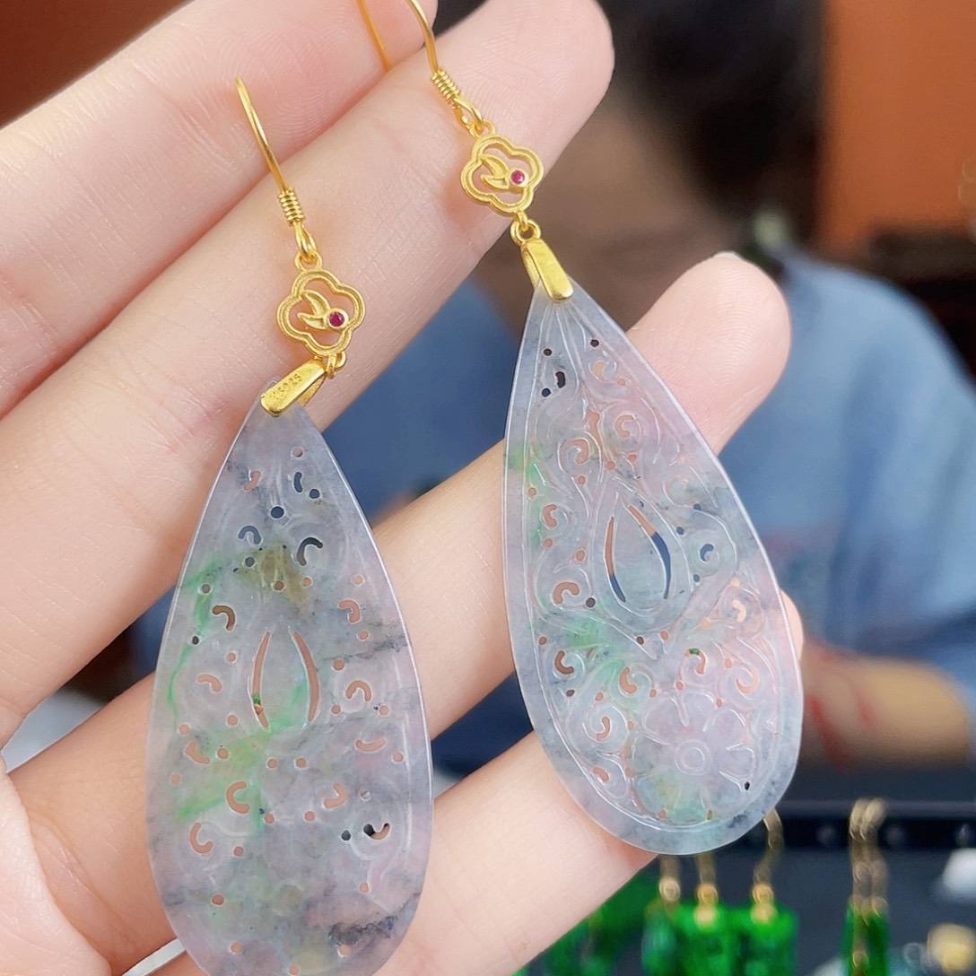 翡翠银S925镶嵌耳饰