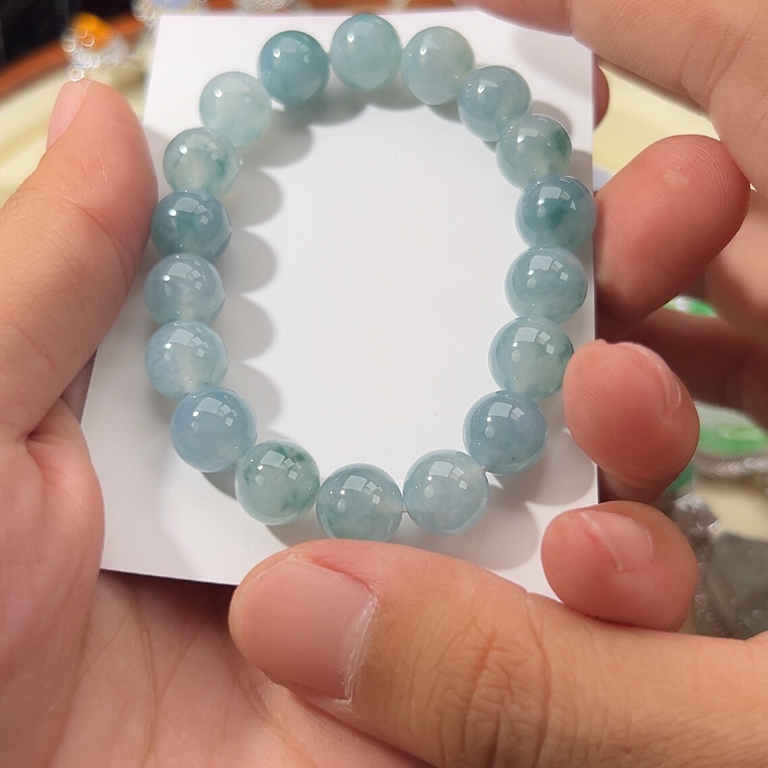 翡翠未镶嵌手链冰胶牛仔蓝飘花翡翠手串卡10.5mm