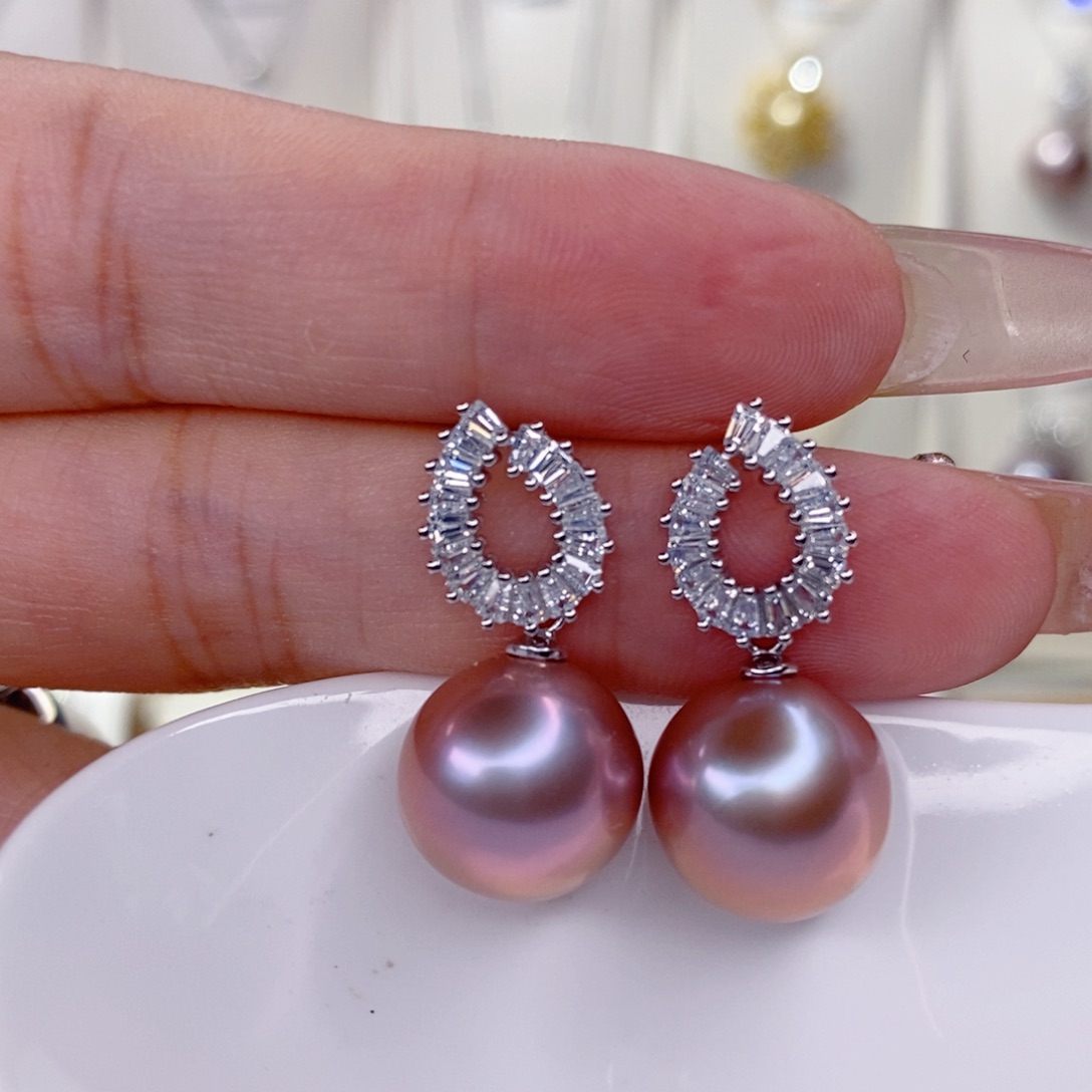 朗***区银S925镶嵌淡水珍珠耳饰