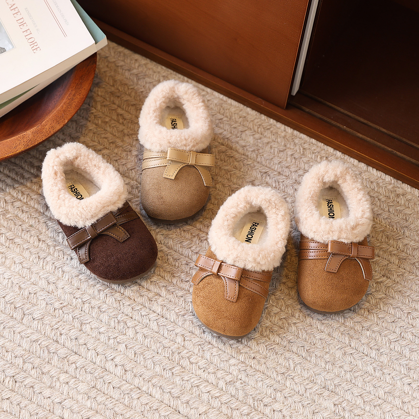 2025冬季新款反绒包头毛毛鞋女童秋冬蝴蝶结懒人棉鞋加厚保暖鞋