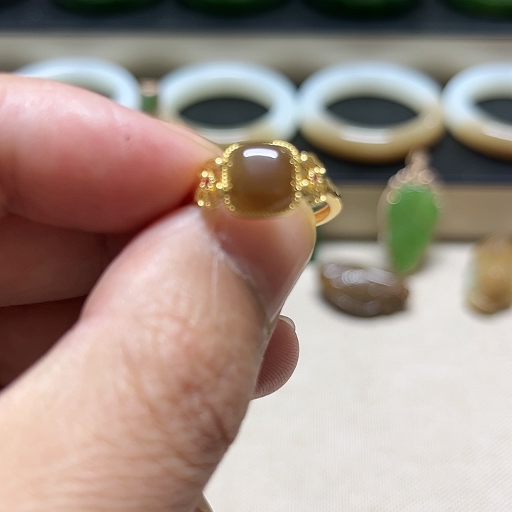 和田玉（糖玉）戒指银S925镶嵌