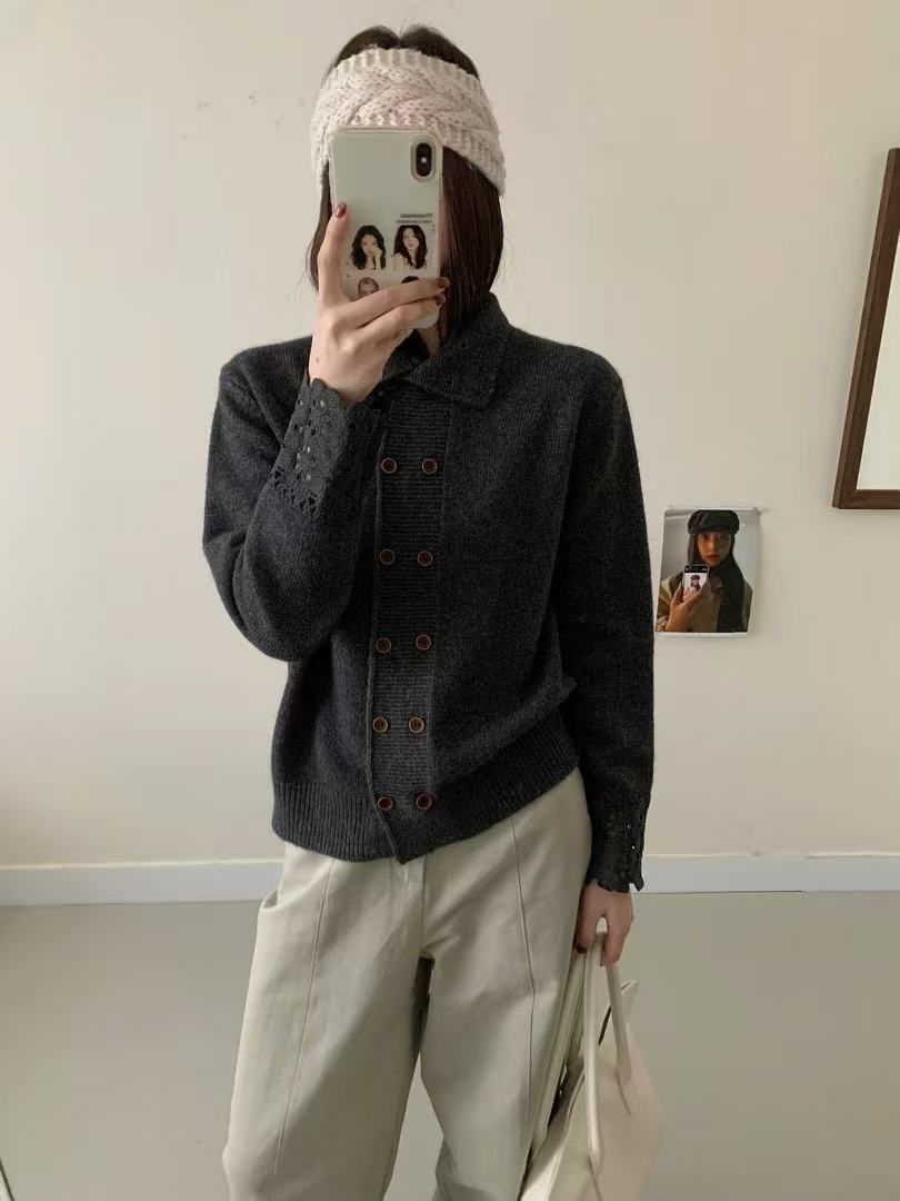 9546-3602 包袖立领慵懒风毛针织衫纯色秋冬毛衣