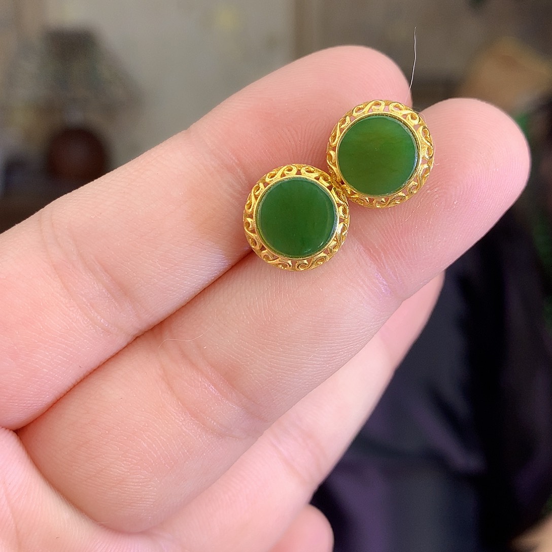 吊坠(不含链)银S925镶嵌和田玉（碧玉）耳饰