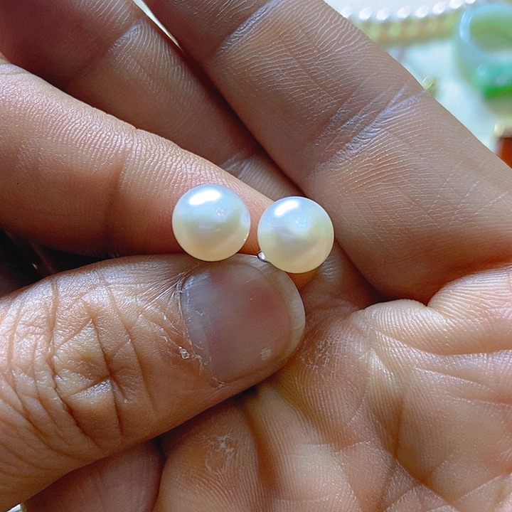 淡水珍珠耳饰银S925镶嵌