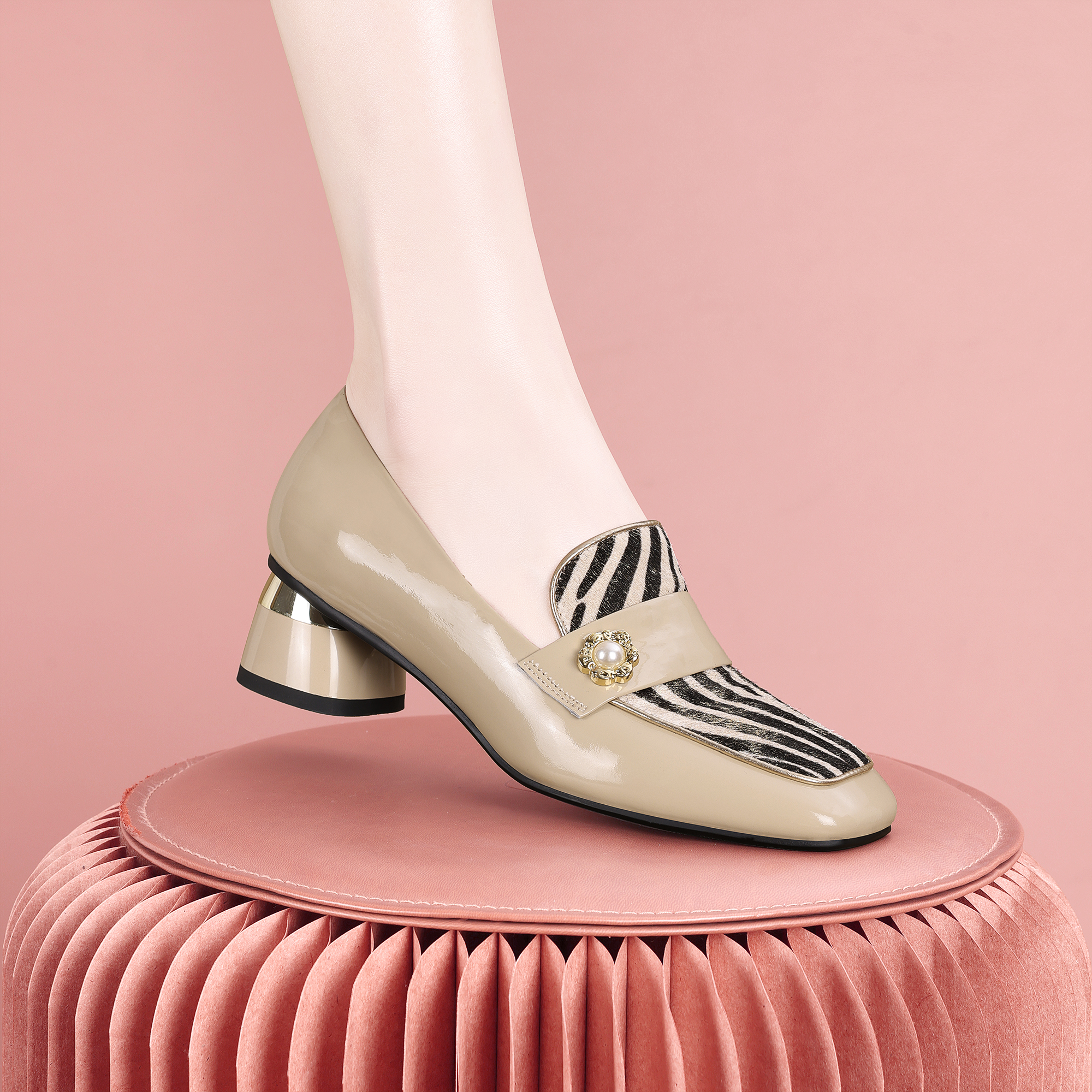 梵芮诗2025年春季新款时尚穿搭高级马毛设计原创乐福单鞋-H1167