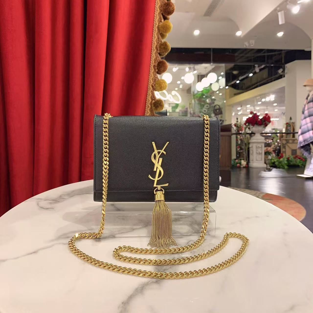 95新 YSL/圣罗兰 GGSKate小号黑金荔枝牛皮单肩包97815359