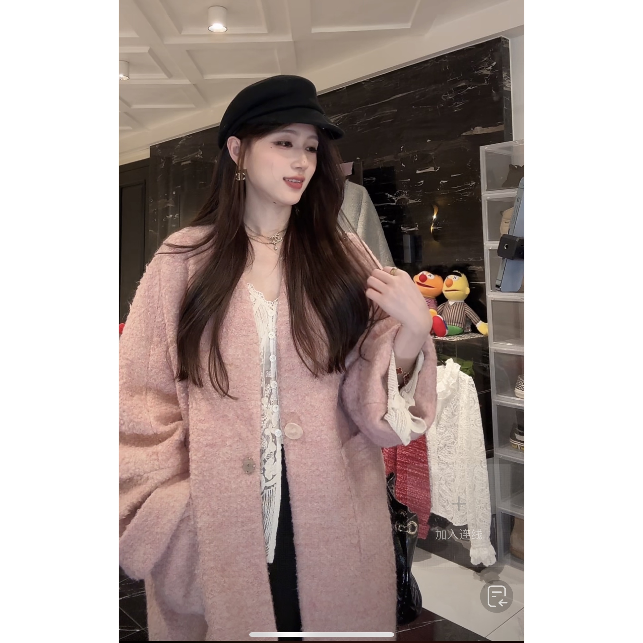 鱼er【草莓奶昔】设计师高定/羊毛特种纱时髦中长款保暖外套秋冬