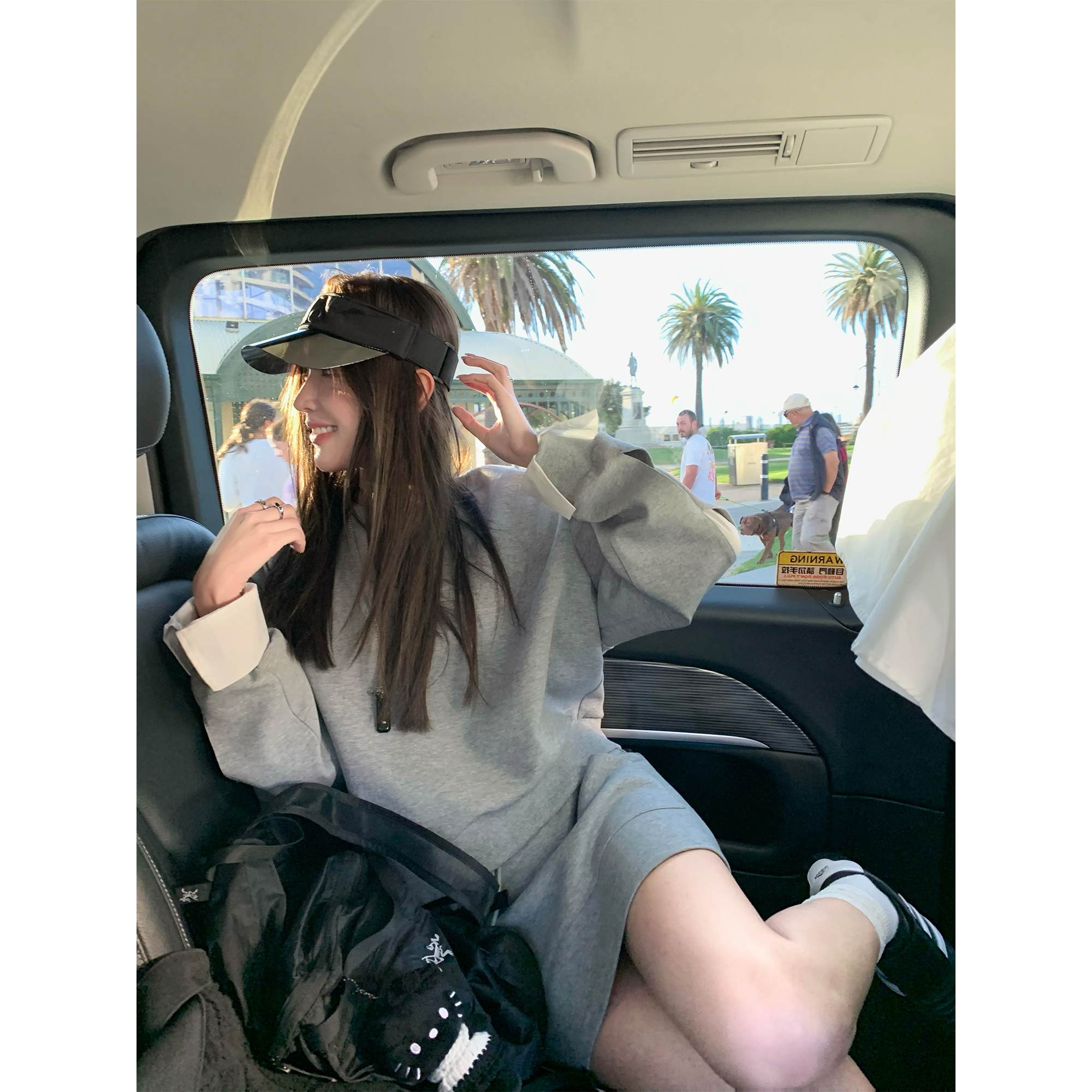 PP LAND 慵懒书签 假两件宽松百搭拼接袖口套头卫衣口袋卫衣半裙