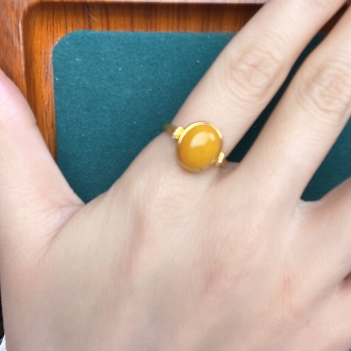 蜜蜡戒指银S925镶嵌戒指