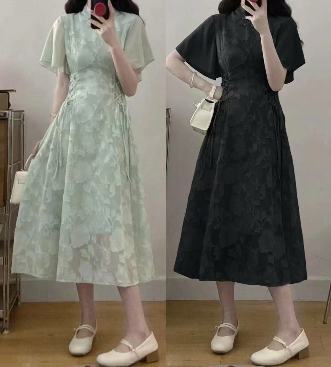 大码新中式盘扣改良旗袍裙高级感国风连衣裙女装夏季胖MM显瘦裙子