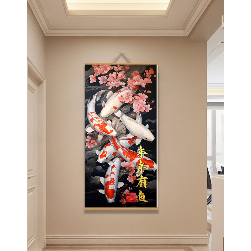 【31年年有鱼】60x120cm现代简约挂轴装饰画办公室家居装饰画