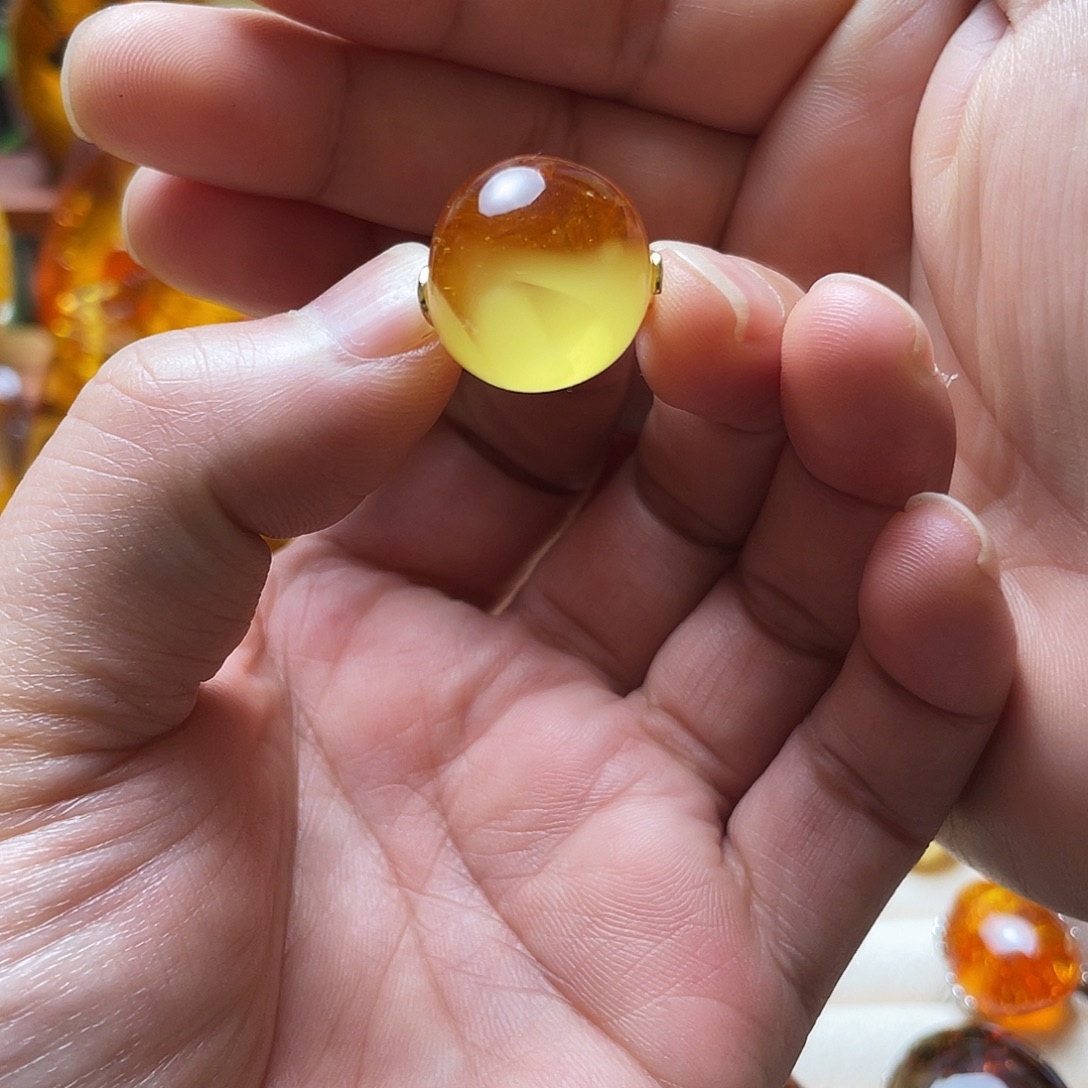 琥珀银S925镶嵌裸石戒指