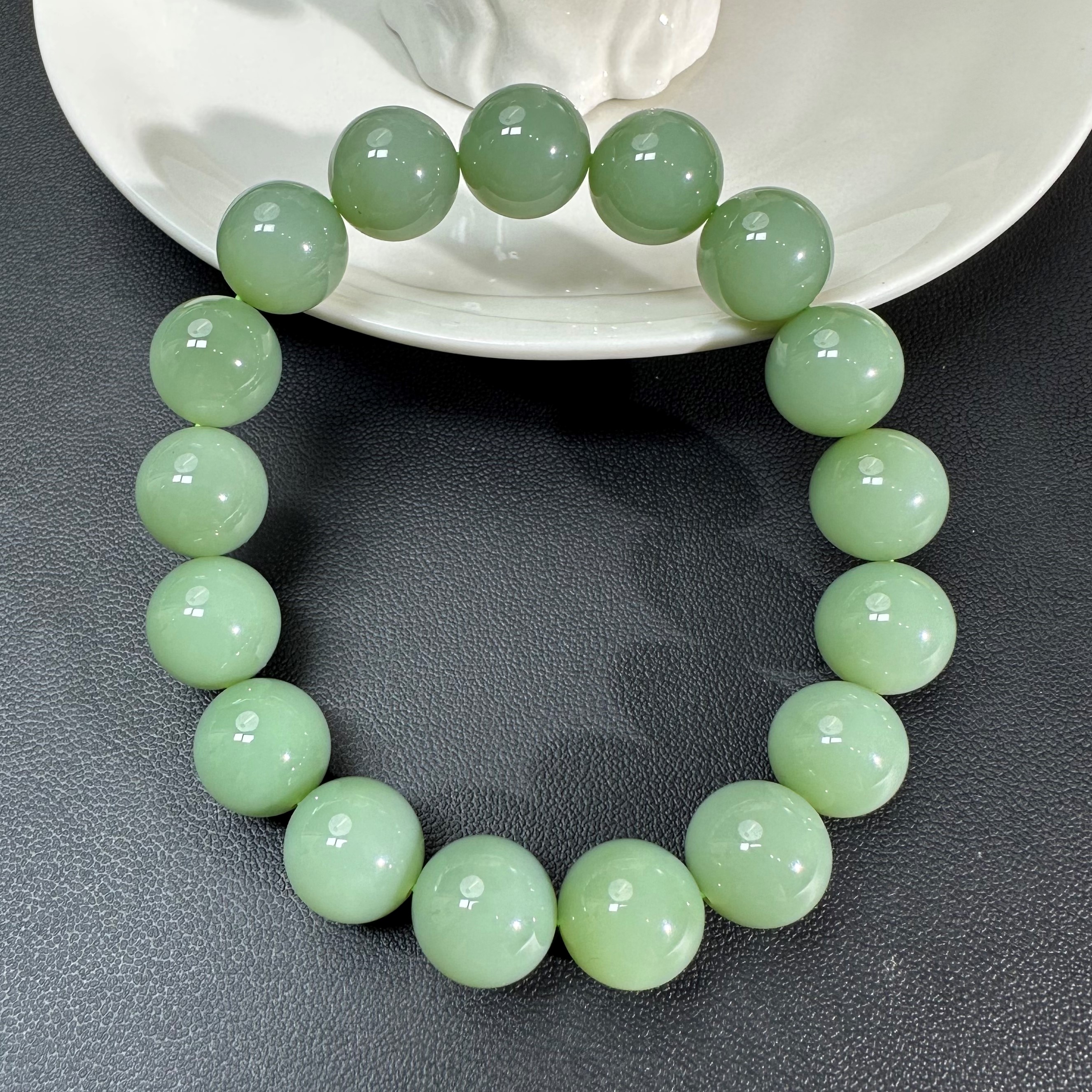 清雅 俄料碧玉粉青圆珠12mm手串17颗女士绿色时尚精美玉手串