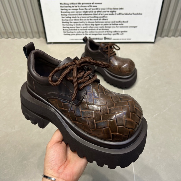 主播推荐2025年（670-8）7公分厚底系带编织复古英伦风乐福鞋