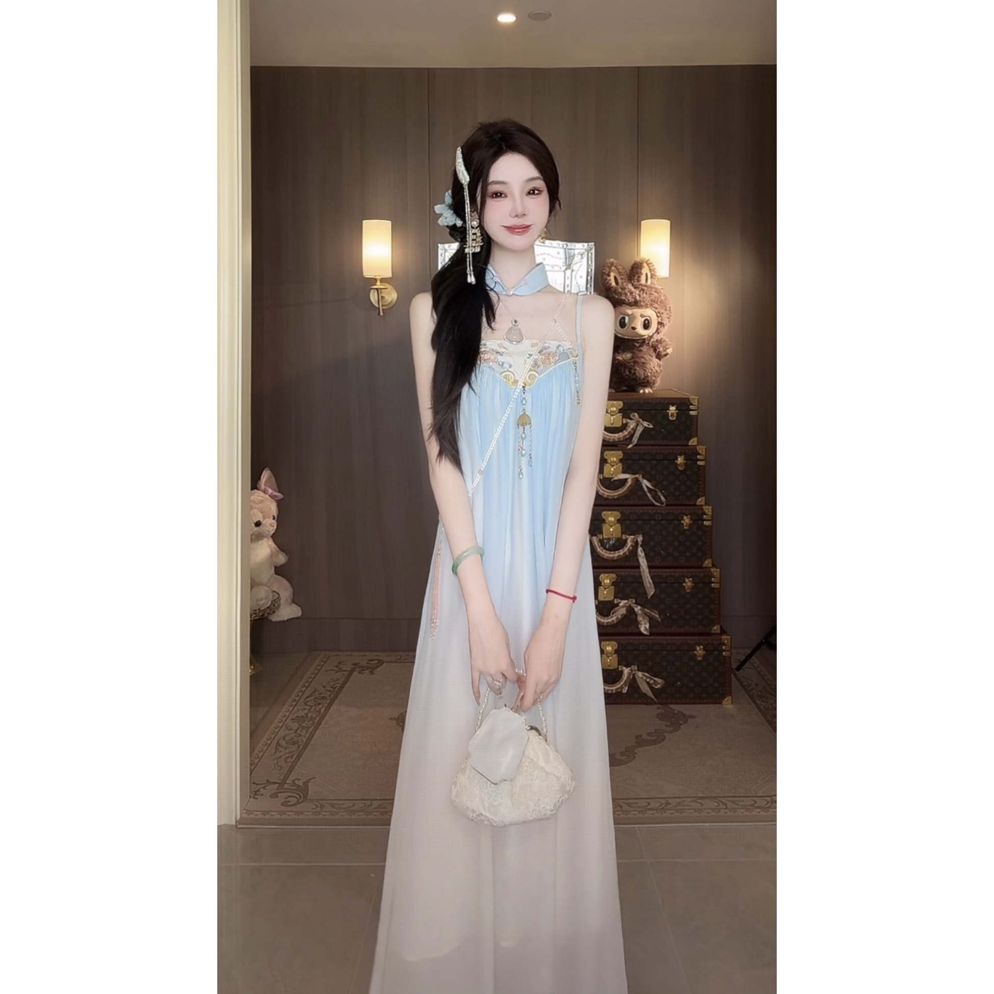 【雅乔定制】慕卿辞 新中式国风渐变雪纺吊带连衣裙DYYK-25042354