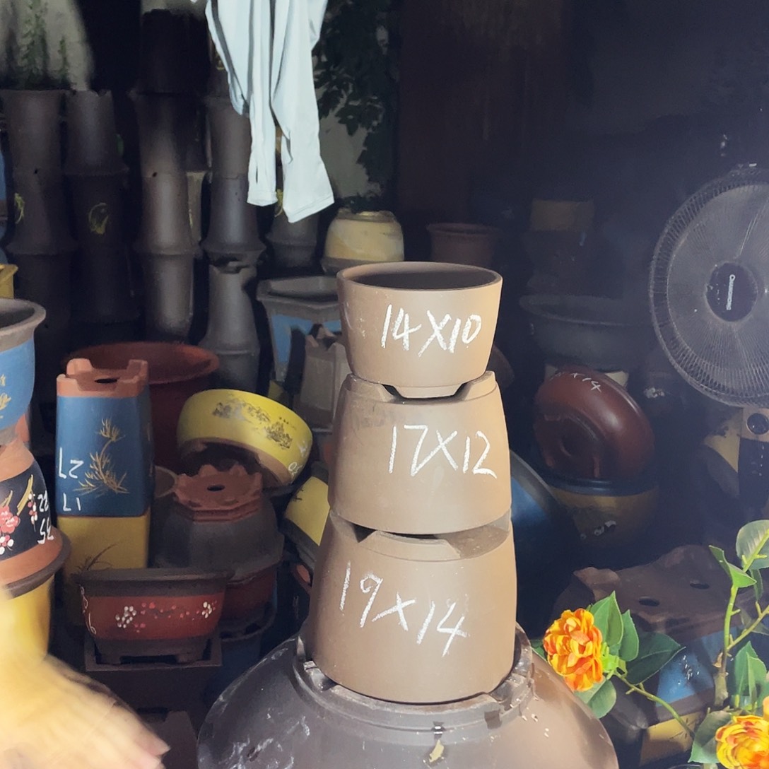 紫泥笔筒三件套花盆花盆花盆