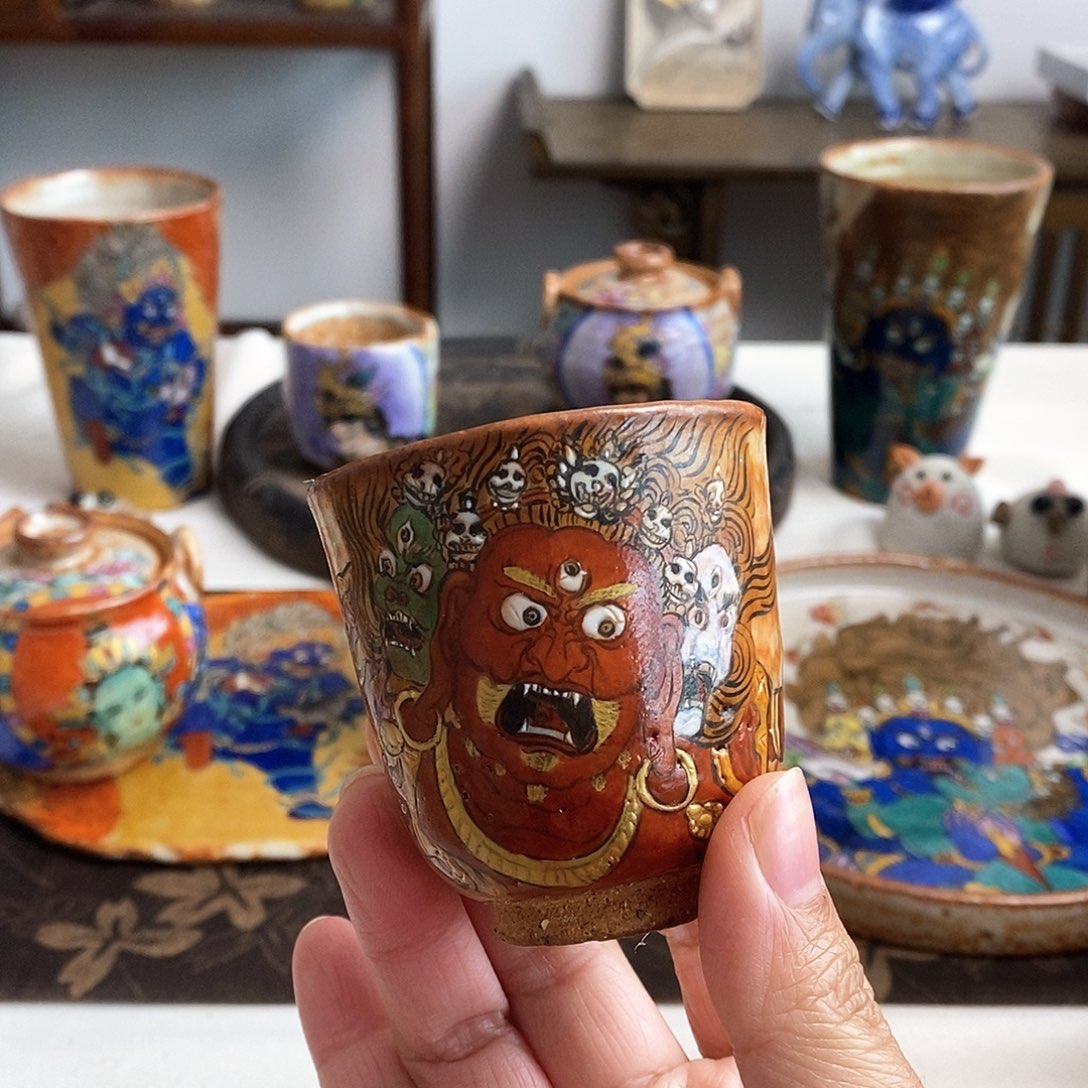 手工手绘马头明王茶杯