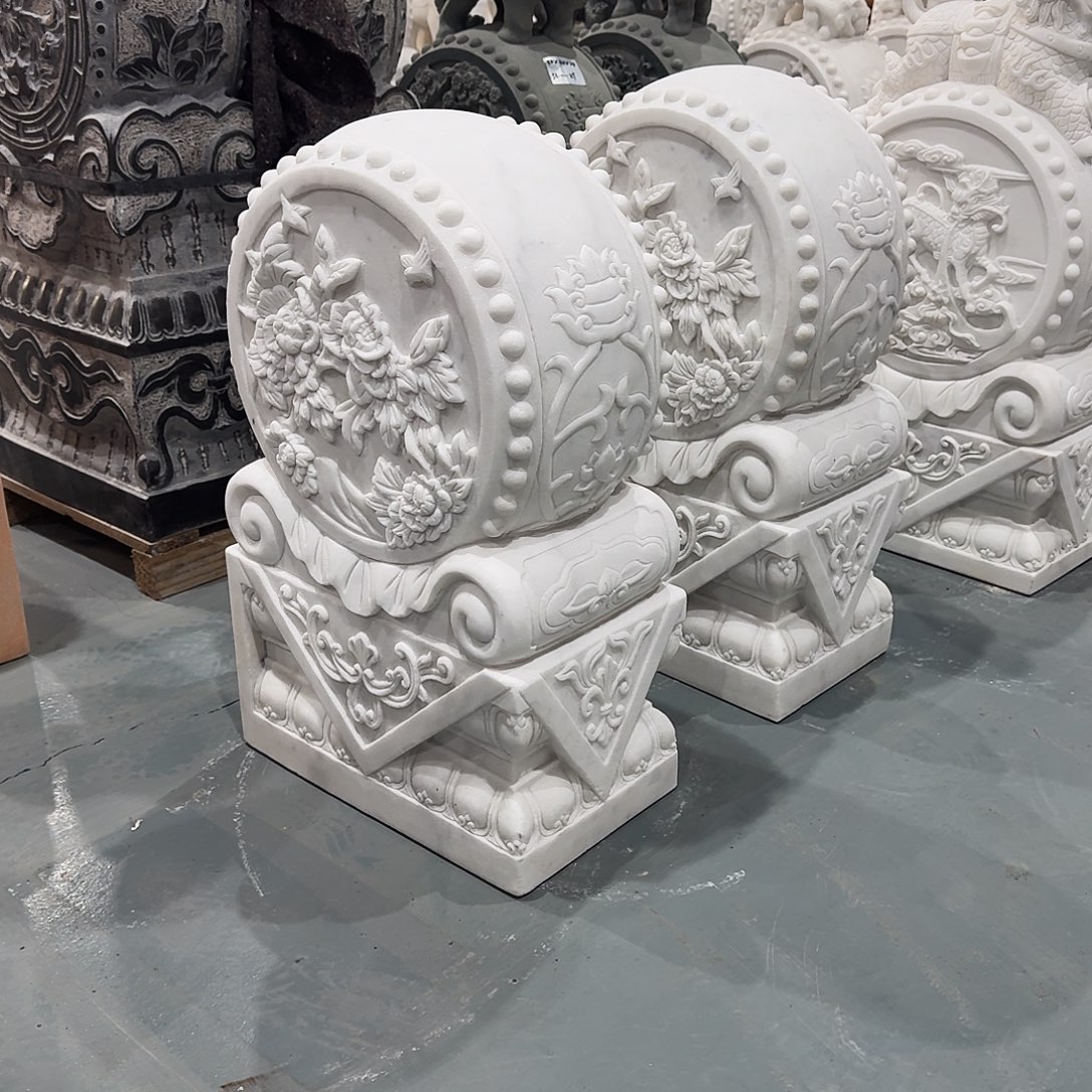 任***牛广西石高65汉白玉牡丹抱鼓石定金