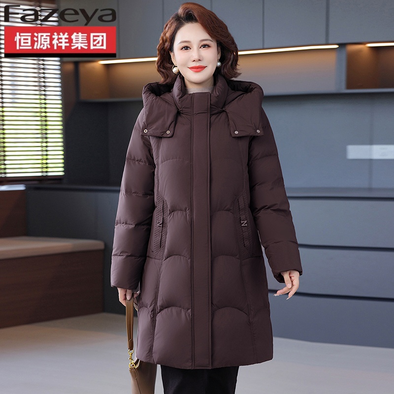 【恒源祥集团彩羊】冬季新款长款羽绒服中老年加厚长款连帽外套A58