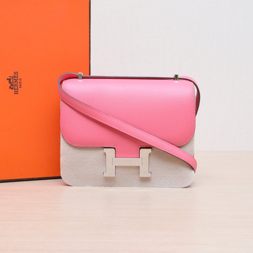 95新 Hermes/爱马仕 小花柳 康康 19 唇膏粉 Ep皮 D刻 银扣包