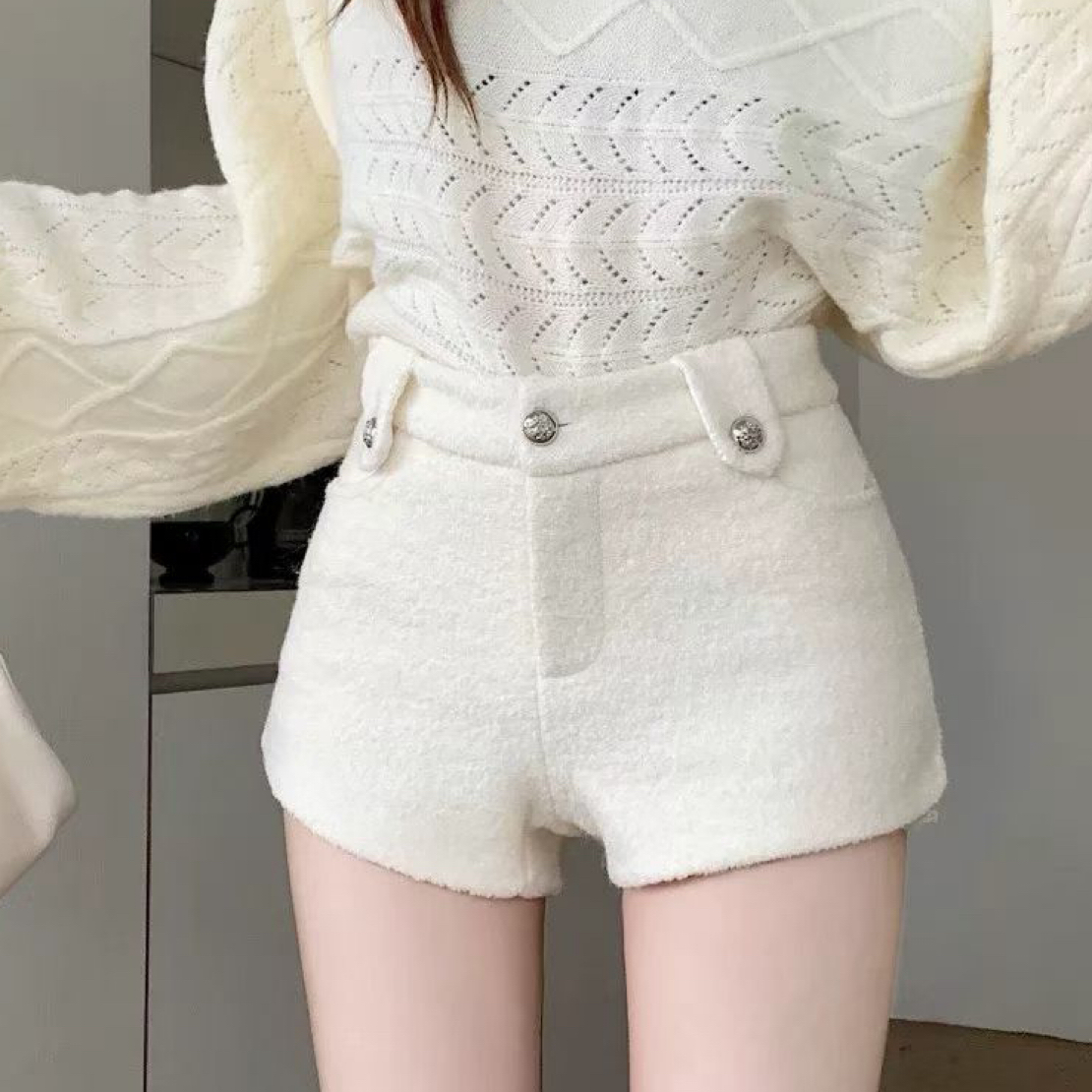 【秋冬辣妹低腰毛呢A字阔腿百搭热辣短裤】